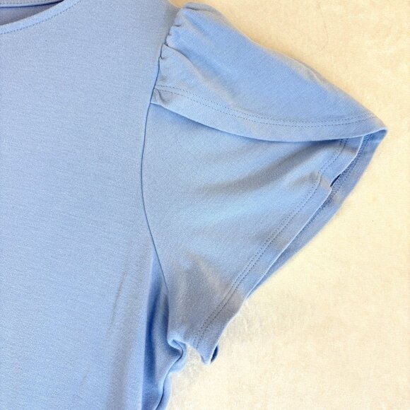 ANN TAYLOR FACTORY T-Shirt Womens L Light Blue Slit Sleeve Top Soft Popover - Picture 3 of 9
